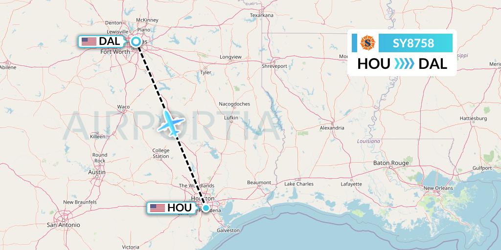 SY8758 Sun Country Airlines Flight Map: Houston to Dallas