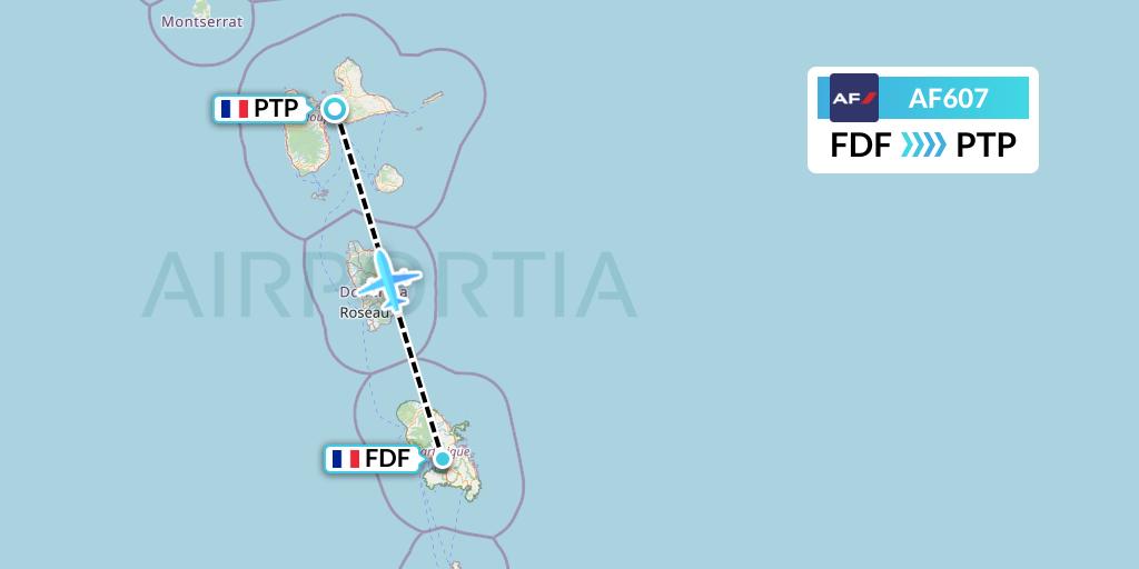 AF607 Air France Flight Map: Fort-de-France to Pointe-a-Pitre