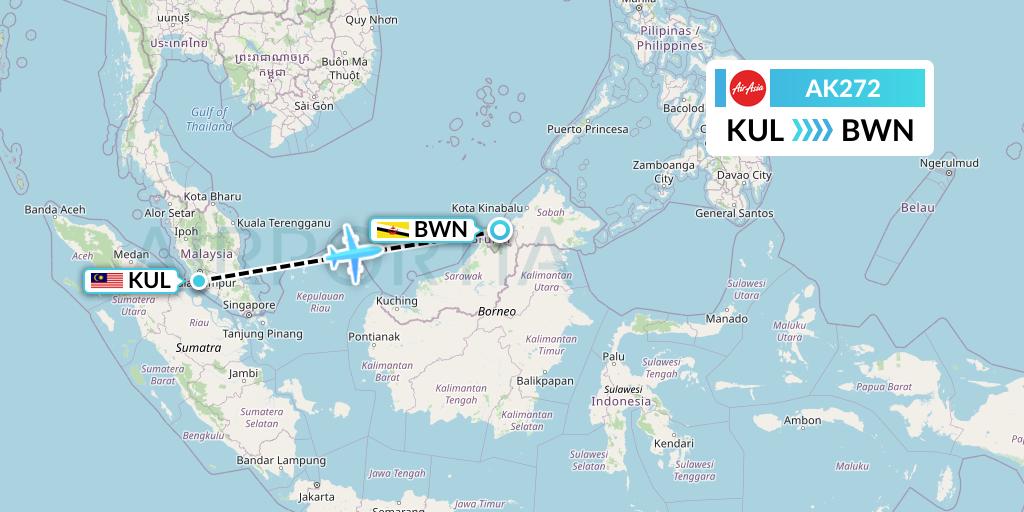 AK272 AirAsia Flight Map: Kuala Lumpur to Brunei