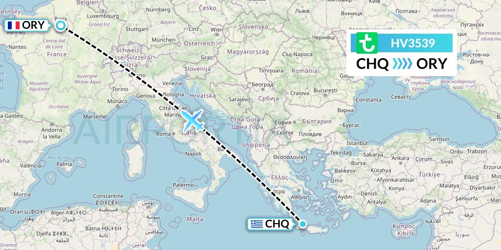 HV3539 Transavia Flight Map: Chania to Paris