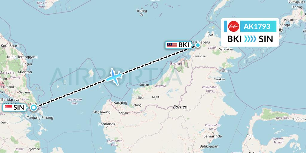 AK1793 AirAsia Flight Map: Kota Kinabalu to Singapore