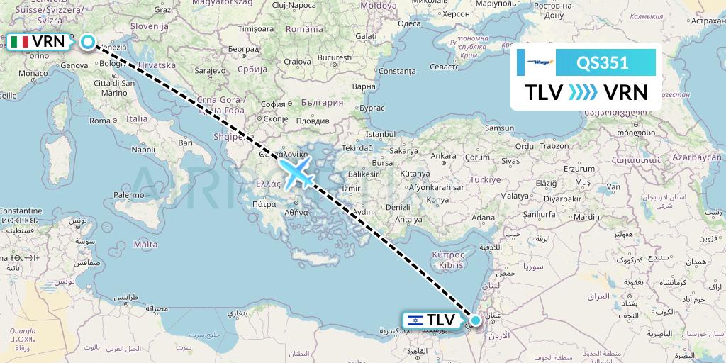 QS351 Smartwings Flight Map: Tel Aviv to Verona