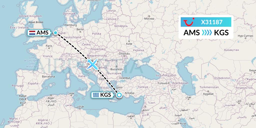 X31187 TUI fly Germany Flight Map: Amsterdam to Kos