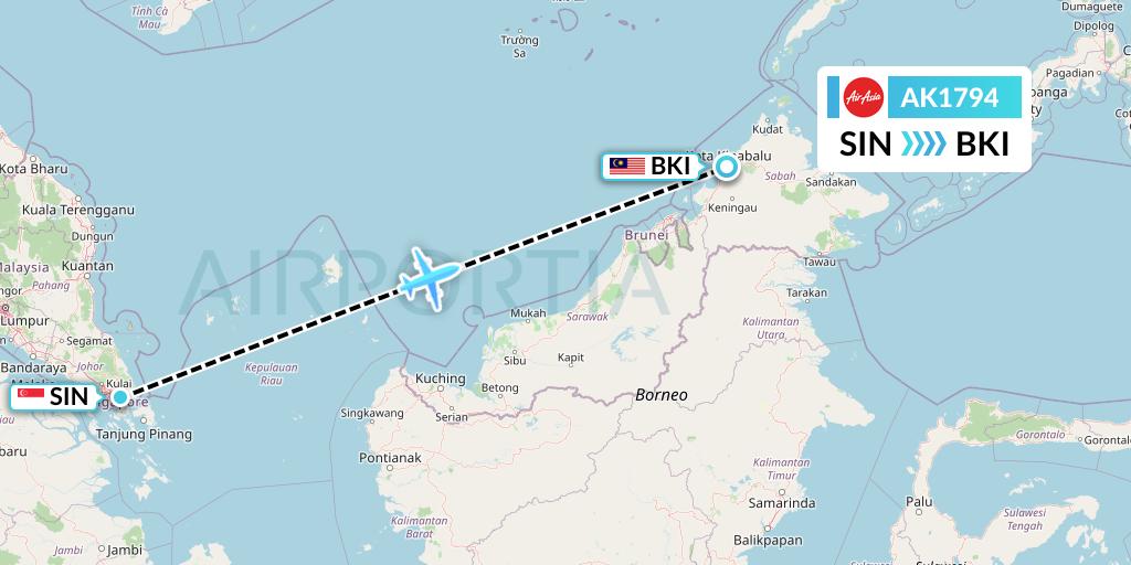 AK1794 AirAsia Flight Map: Singapore to Kota Kinabalu