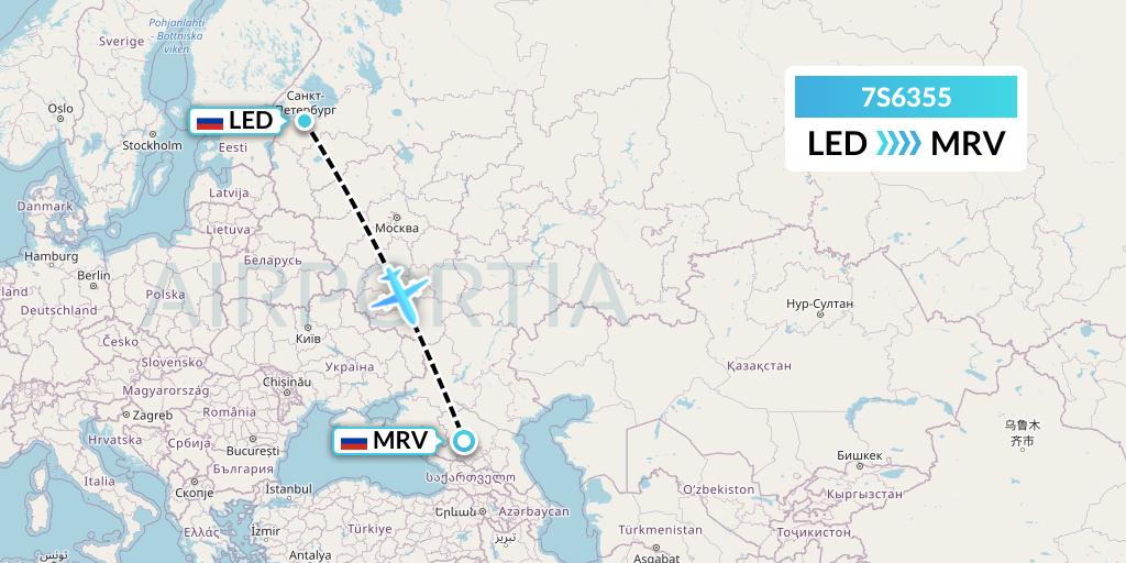 7S6355 Ryan Air (USA) Flight Map: St. Petersburg to Mineralnye Vody