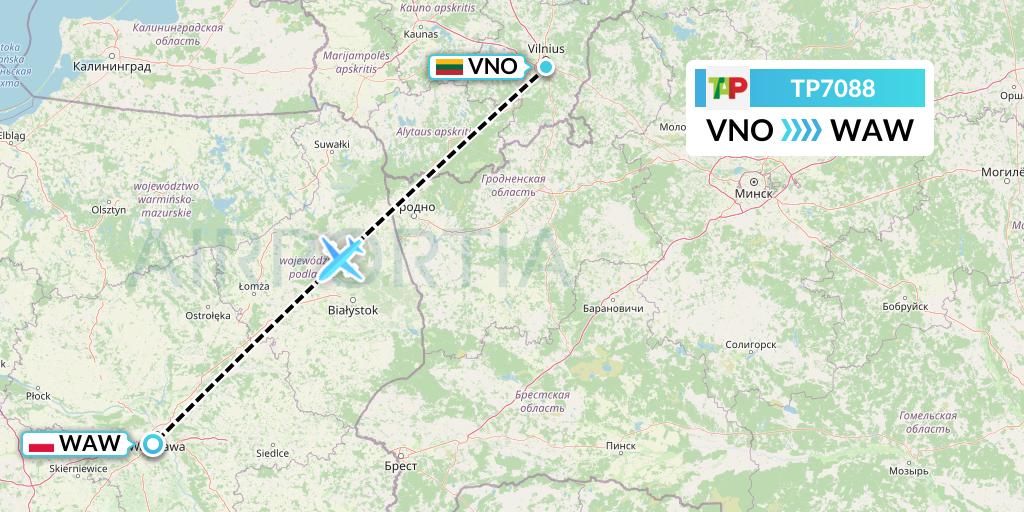 TP7088 TAP Portugal Flight Map: Vilnius to Warsaw