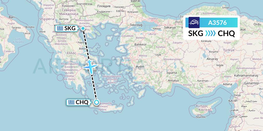 A3576 Aegean Airlines Flight Map: Thessaloniki to Chania