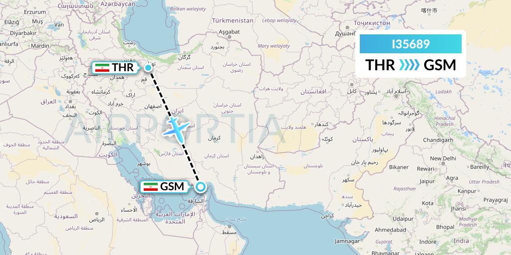 I35689 ATA Airlines Flight Map: Tehran to Qeshm Island