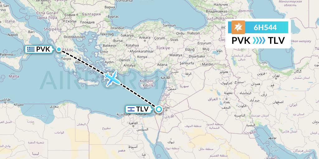 6H544 Israir Airlines Flight Map: Preveza to Tel Aviv