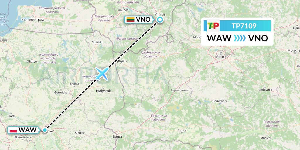 TP7109 TAP Portugal Flight Map: Warsaw to Vilnius