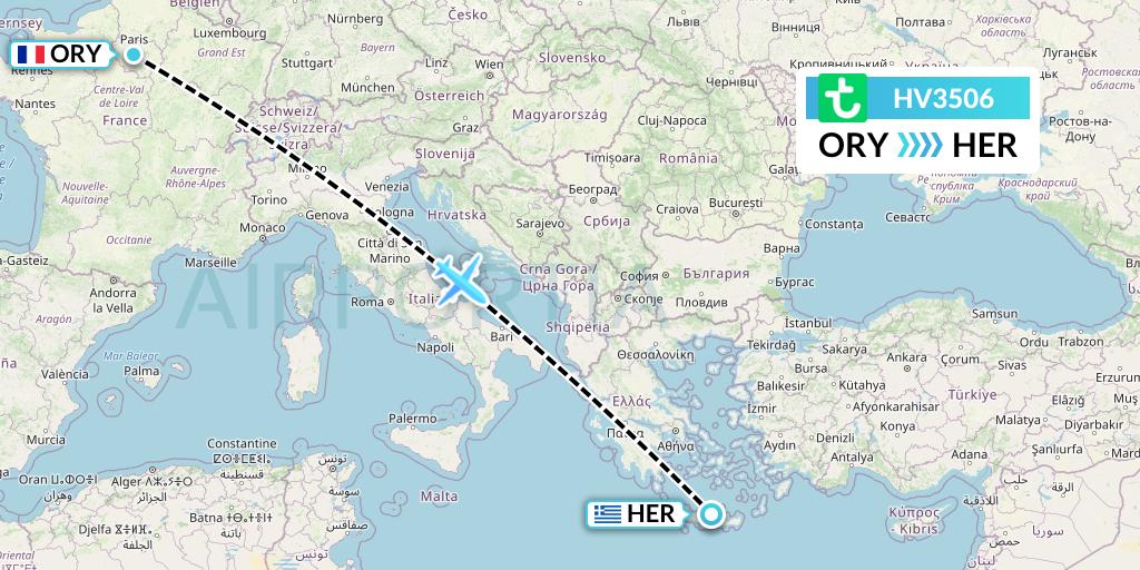 HV3506 Transavia Flight Map: Paris to Heraklion