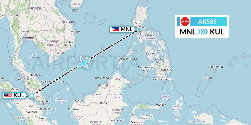 AK585 AirAsia Flight Map: Manila to Kuala Lumpur