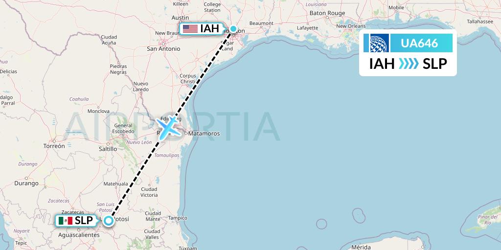 UA646 United Airlines Flight Map: Houston to San Luis Potosi