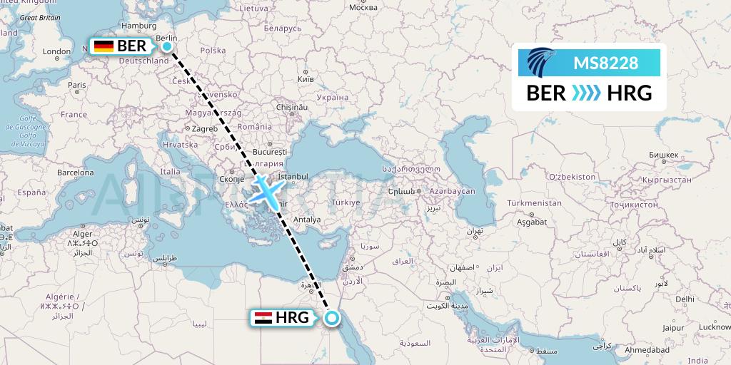 MS8228 EgyptAir Flight Map: Berlin to Hurghada