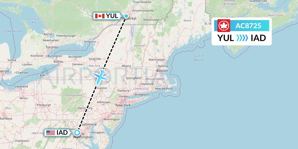 AC8725 Air Canada Flight Map: Montreal to Washington