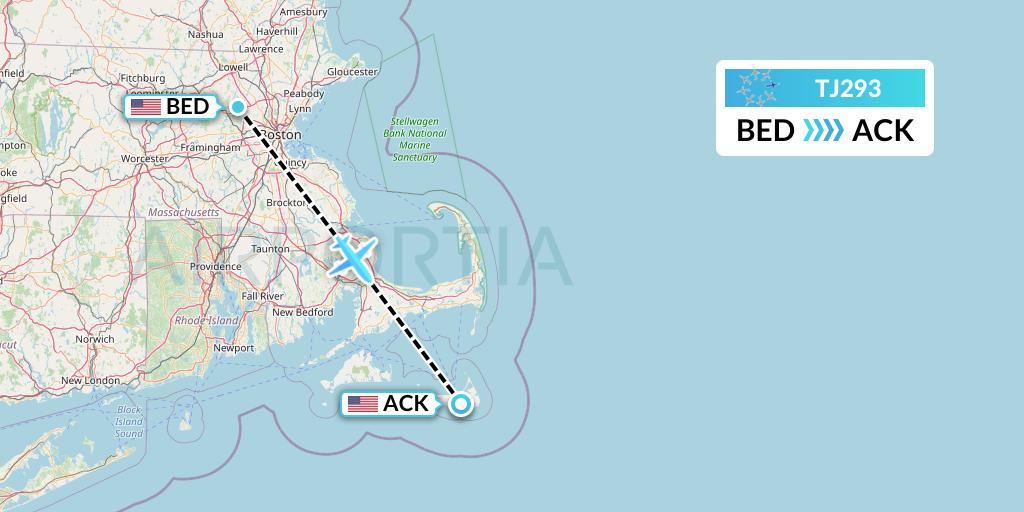 TJ293 Tradewind Aviation Flight Map: Bedford to Nantucket