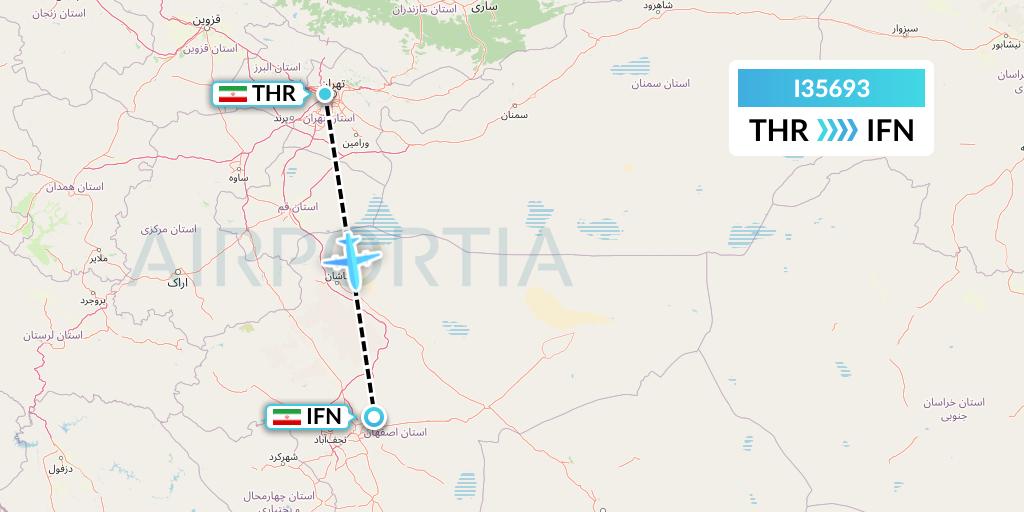 I35693 ATA Airlines Flight Map: Tehran to Isfahan