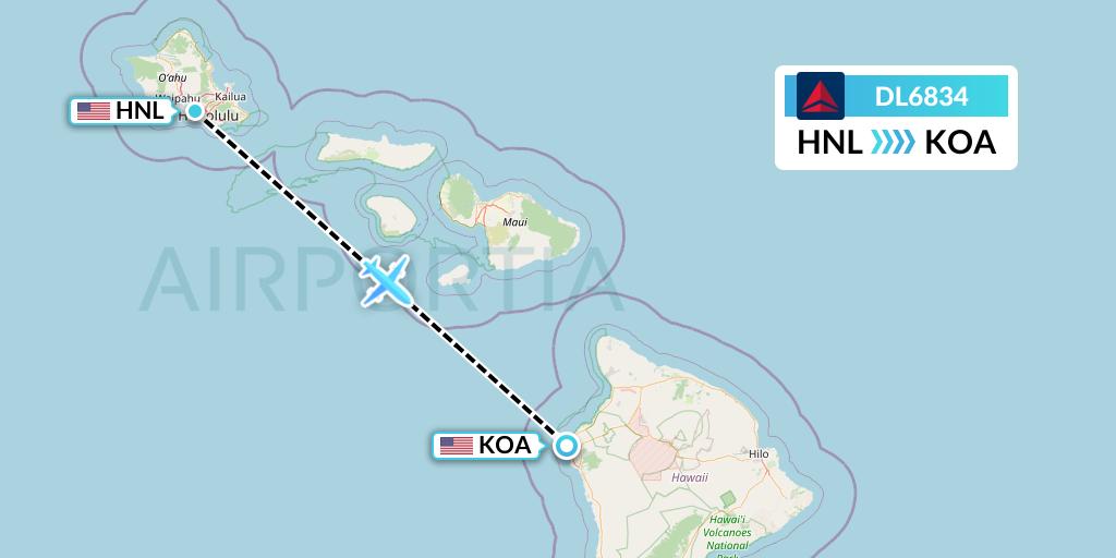 DL6834 Delta Air Lines Flight Map: Honolulu to Kailua-Kona