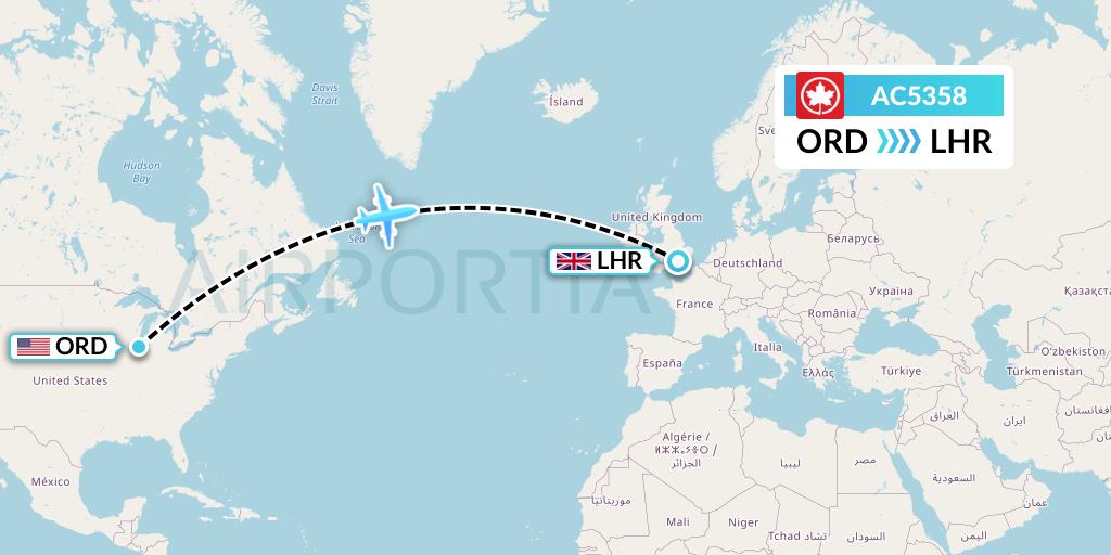 AC5358 Air Canada Flight Map: Chicago to London