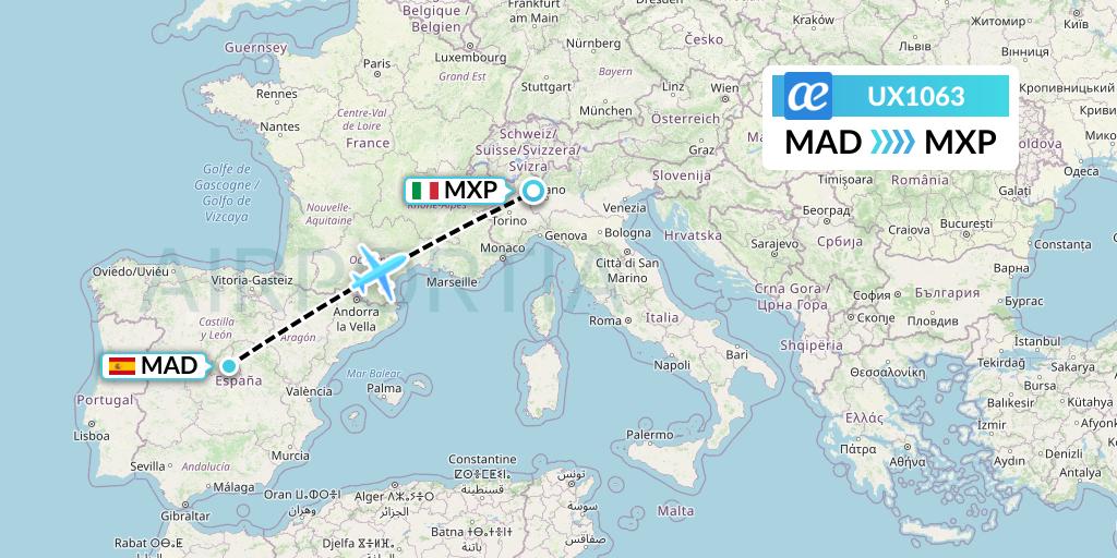UX1063 Air Europa Flight Map: Madrid to Milan