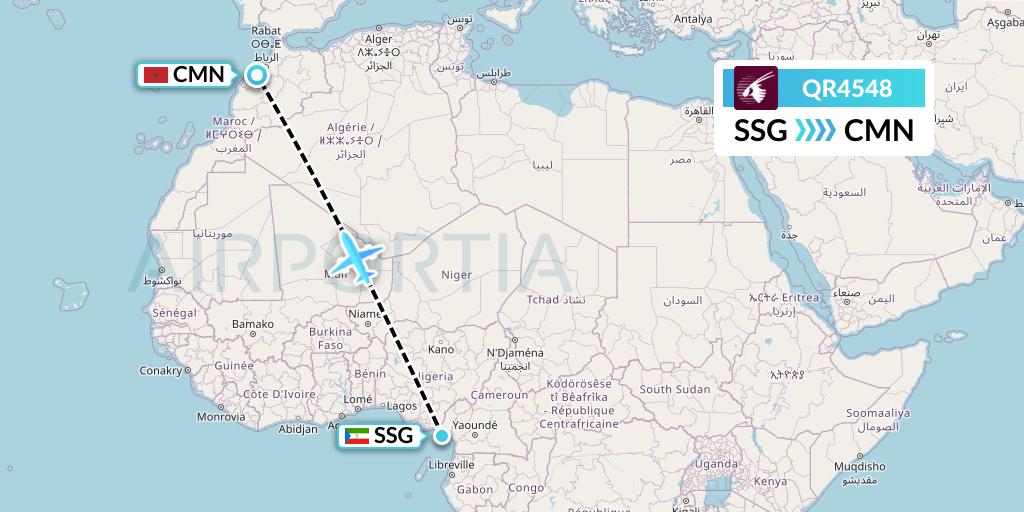 QR4548 Qatar Airways Flight Map: Malabo to Casablanca