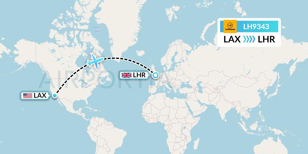 LH9343 Lufthansa Flight Map: Los Angeles to London