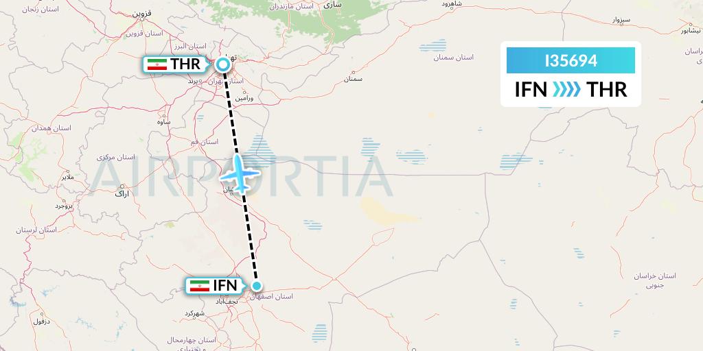 I35694 ATA Airlines Flight Map: Isfahan to Tehran