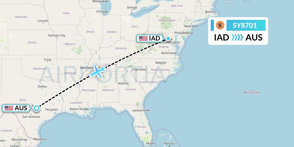 SY8701 Sun Country Airlines Flight Map: Washington to Austin