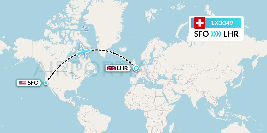 LX3049 Swiss Flight Map: San Francisco to London