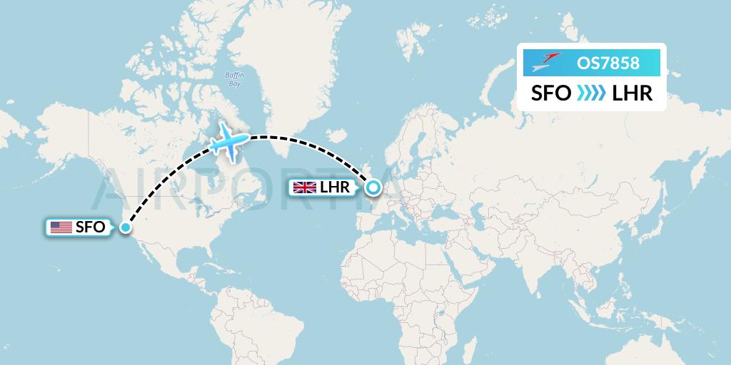 OS7858 Austrian Airlines Flight Map: San Francisco to London