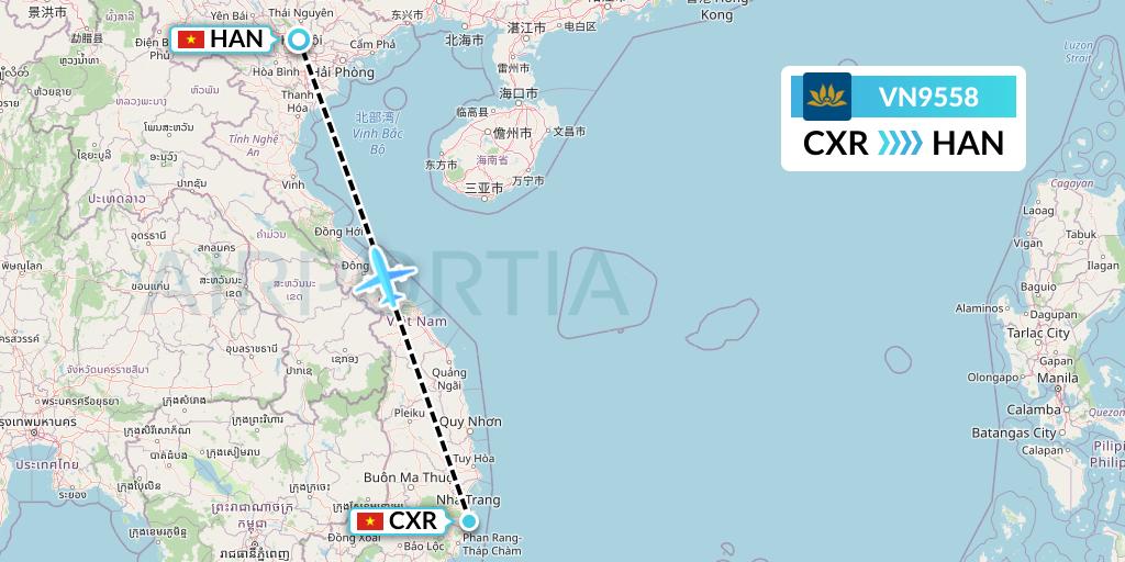 VN9558 Vietnam Airlines Flight Map: Nha Trang to Hanoi
