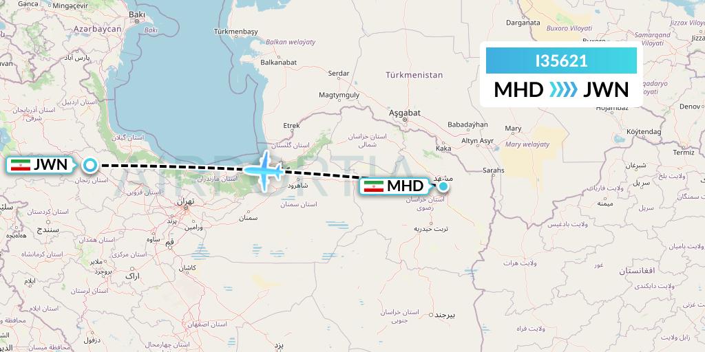 I35621 ATA Airlines Flight Map: Mashhad to Zanjan