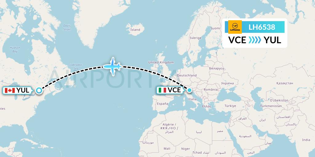 LH6538 Lufthansa Flight Map: Venice to Montreal