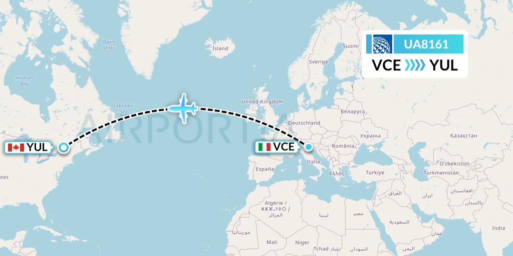 UA8161 United Airlines Flight Map: Venice to Montreal