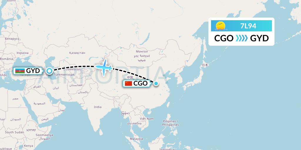 7L94 Silk Way West Airlines Flight Map: Zhengzhou to Baku