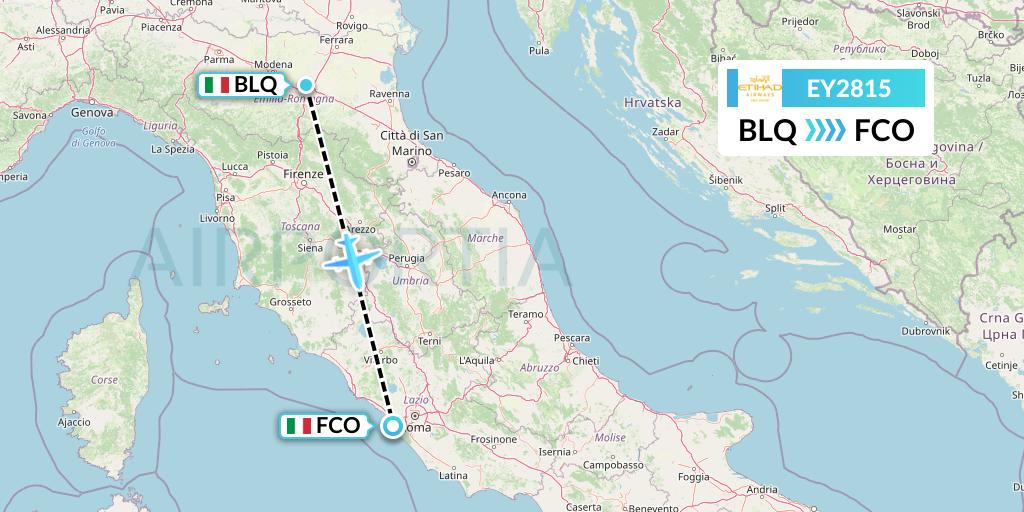 EY2815 Etihad Airways Flight Map: Bologna to Rome