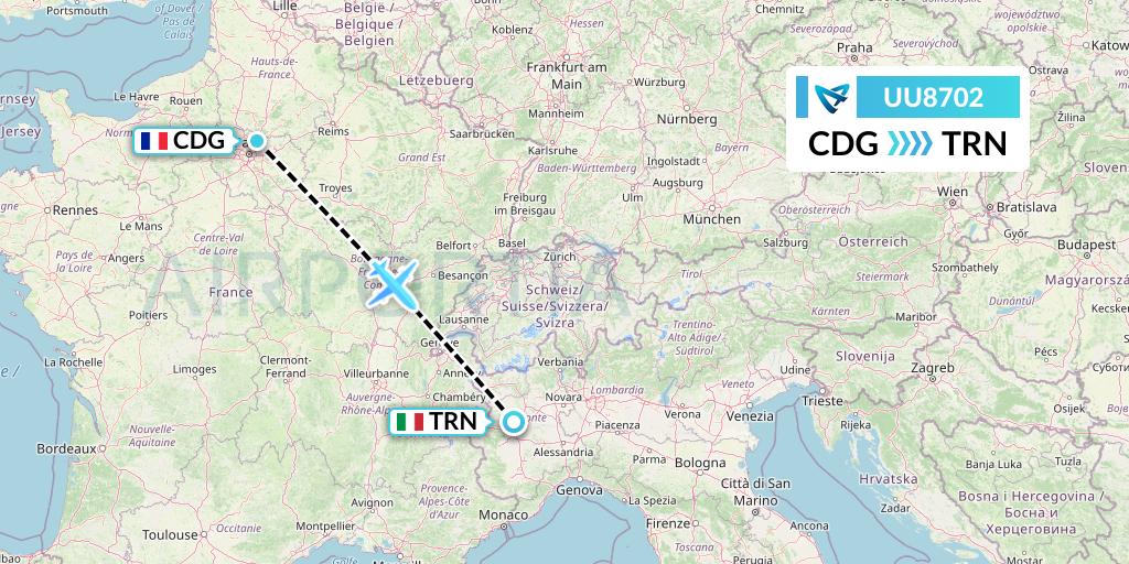 UU8702 Air Austral Flight Map: Paris to Turin