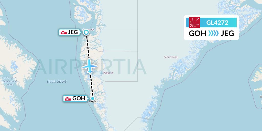 GL4272 Air Greenland Flight Map: Nuuk to Aasiaat