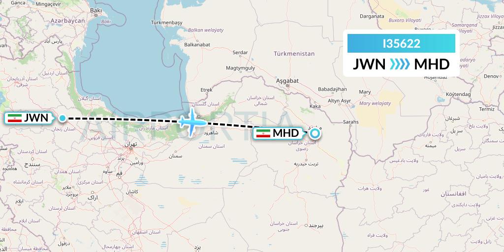 I35622 ATA Airlines Flight Map: Zanjan to Mashhad