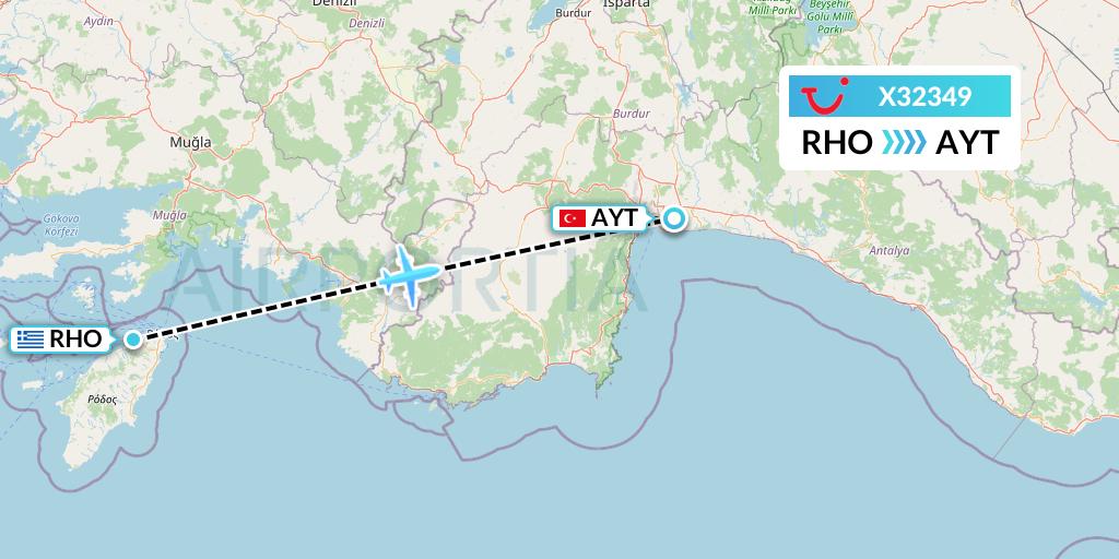 X32349 TUI fly Germany Flight Map: Rhodes to Antalya