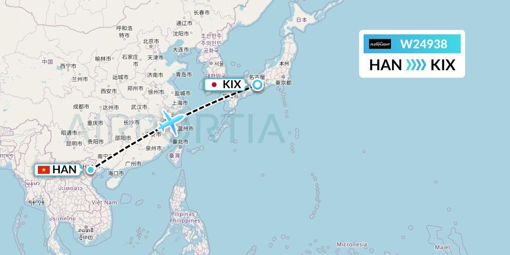 W24938 Flex Flight Flight Map: Hanoi to Osaka