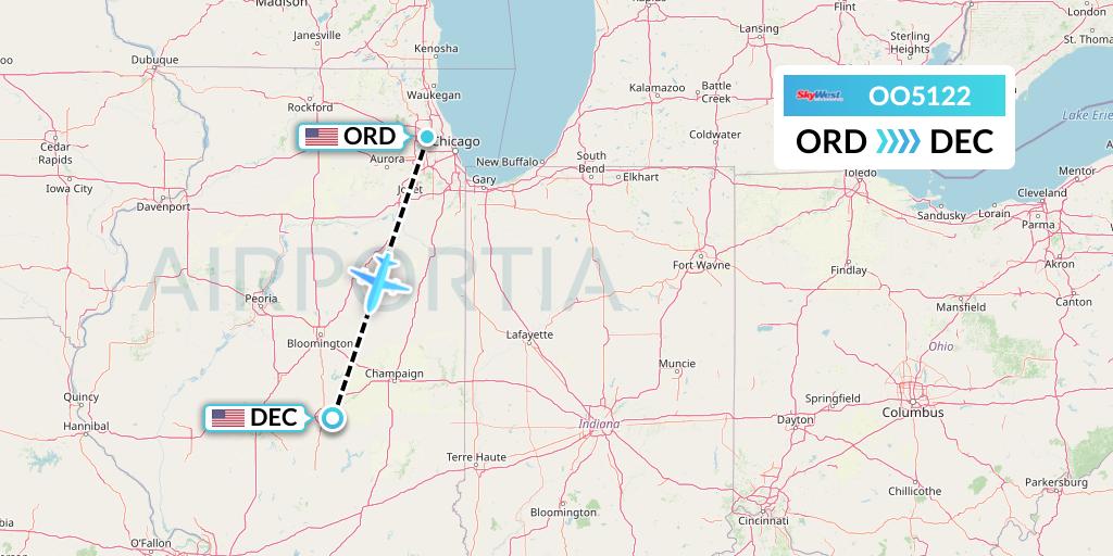 OO5122 SkyWest Airlines Flight Map: Chicago to Decatur