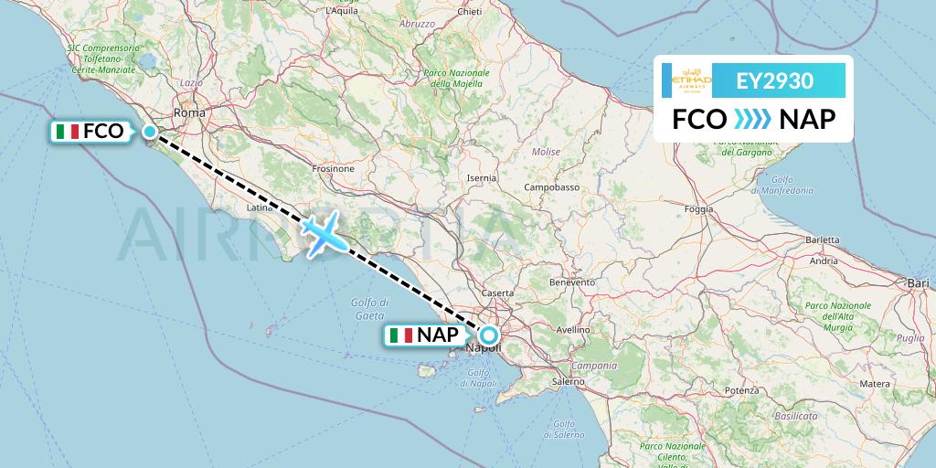EY2930 Etihad Airways Flight Map: Rome to Naples