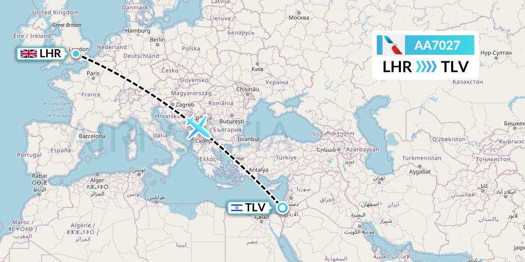 AA7027 American Airlines Flight Map: London to Tel Aviv