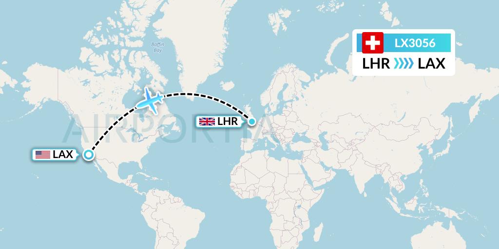 LX3056 Swiss Flight Map: London to Los Angeles