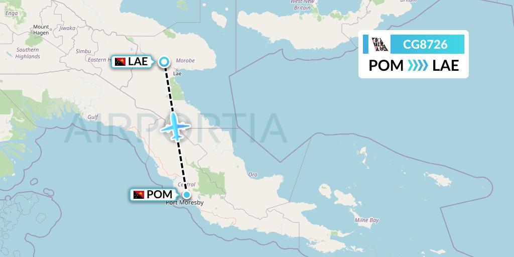 CG8726 Airlines PNG Flight Map: Port Moresby to Lae