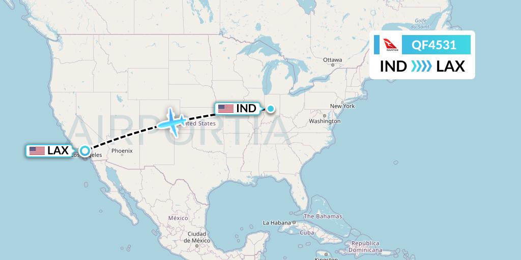 QF4531 Qantas Flight Map: Indianapolis to Los Angeles