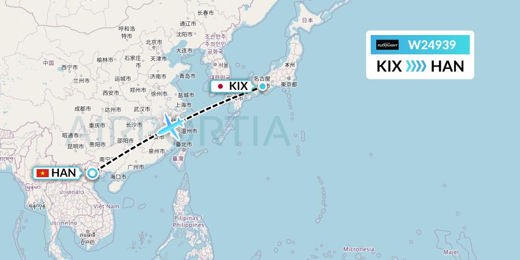 W24939 Flex Flight Flight Map: Osaka to Hanoi