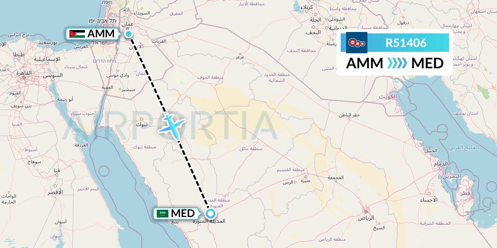 R51406 Jordan Aviation Flight Map: Amman to Medina