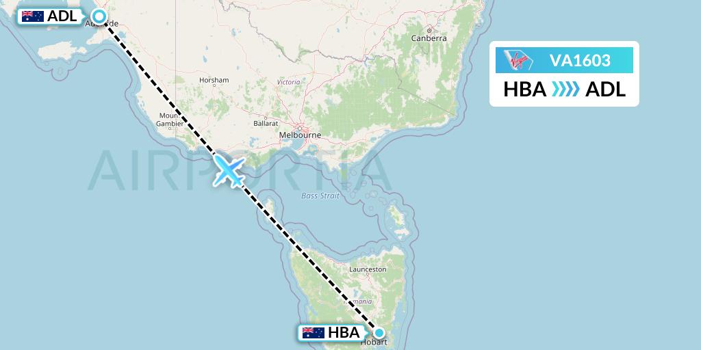 VA1603 Virgin Australia Flight Map: Hobart to Adelaide